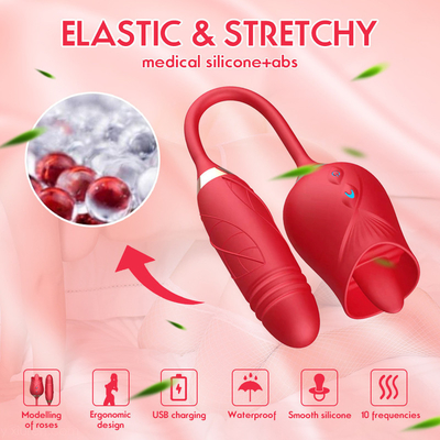 Choc fort de succion de vibrateur de Rose Shape Female Sex Toys léchant de doubles têtes
