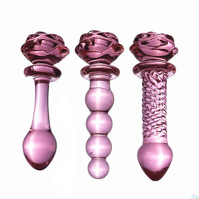 Jouets roses de sodomie de Rose Flower Shape Glass Dildo pour la femme