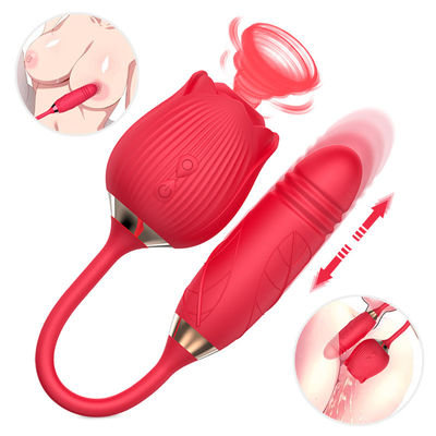 Le double sûr de Rose Sucking Vibrator Dildos Teasing de silicone dirige des jouets de sexe femelle